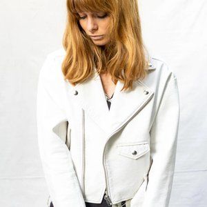 Bright White Faux Leather Moto Jacket - by Pistola